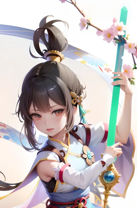 Anime girl with a sword and a flower in her hand, Guviz-style artwork, Guviz, style of anime4 K, onmyoji portrait, Keqing from Genshin Impact, Kushatt Krenz Key Art Women, Ayaka Genshin impact, Palace ， A girl in Hanfu, zhongli from genshin impact