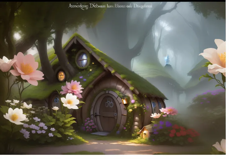 (Hobbit house photo, Wonderland dreamlike atmosphere, Fantastic and magical enchanted forest, Whimsical fairytale garden, Surreal dream art, HD 4K, Magical Alice style)