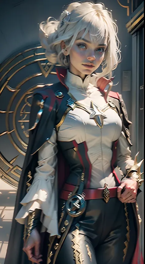 Mulher bonita cabelo branco longo, corpo definido seios grandes, (((vestindo cosplay de doctor strange)))