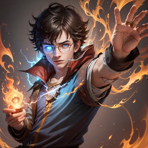 (Young wizard with fire powers around him), Magic the gathering, Harry Potter, avatar last style bender, Powers elements, Magic school