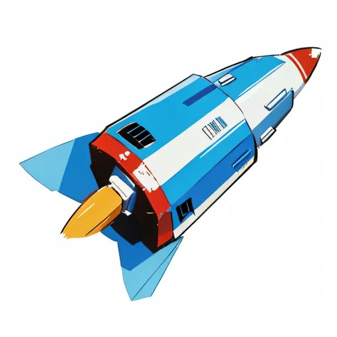 A rocket，cartoonish style，Simple lines, White background