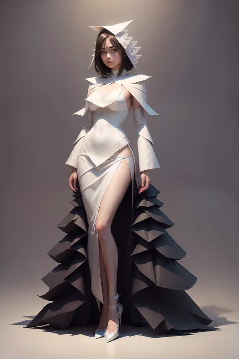 Full body portrait of one Woman in Origami style