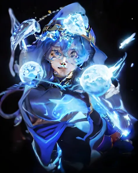 Close-up of a man dressed in blue and a cat, Genshin impacts character, Keqing from Genshin Impact, Genshin Impact style, zhongli from genshin impact, Genshin, Genshin Impact, style of duelyst, blue djinn, arcane art style, this character has cryokinesis, ...