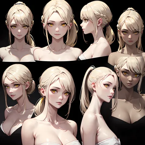 (masterpiece, 8k, best quality, highly detailed, 1 mature female), ((collarless)), ((white color long hair, pony tail, yellow ey...