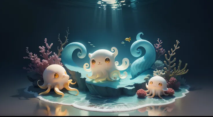 In this cartoon style illustration of sea creatures，Stable diffusion technology is used，Depicts a cute little octopus。I used pastel colors and smooth lines，Make the image of the little octopus more realistic。Additionally，I put the picture at the bottom of ...