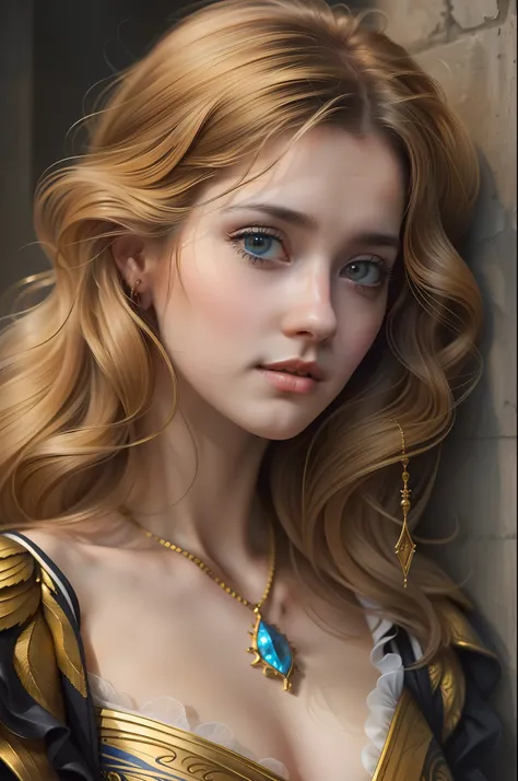 (Best Quality, tmasterpiece:1,1), , young Isolde, improvisation, Detailed Illustration, grotesque, Complicated details, chilling, (aesthetics), excitement, Hyper-realistic, insanely detailed, ((иллюстрация Pablo-Carpio))