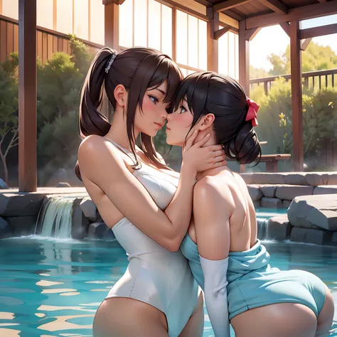 The two girls kissed each other，Bathhouse，Raised sexy，nakeness