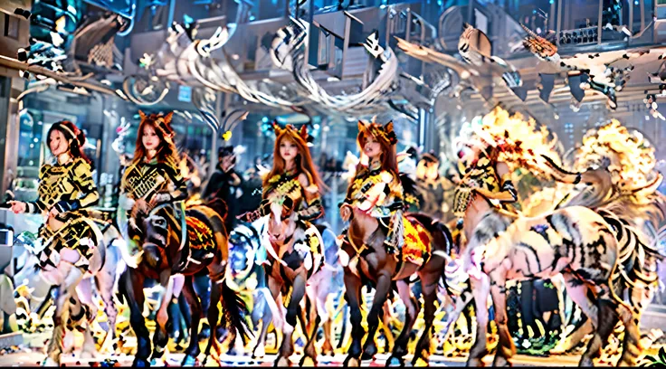 In this beautiful illustration，Eight unique female centaur characters are shown，They all have their own characteristics，Vivid and interesting。Radiant angelic centaurs from the heavenly realm，To the hellish centaurs surrounded by nightmarish flames，And then...