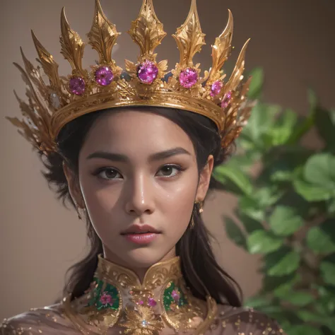 32k（tmasterpiece，k hd，hyper HD，16k）short detailed hair，Gold jewelry area in the back room，Flame Girl ，Crocodile protector （realisticlying：1.4），Python pattern robe，Purple-pink tiara，The petals flutter，The background is pure，Hold your head high，Be proud，The ...