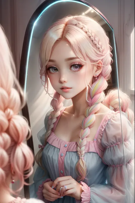 Princess　A Princess　Soft　Best quality in good style(Highest Quality) , High quality(hiquality)　Pink and fluffy dress blonde and soft hair　Braids　corolla　The whole body is reflected A wonderful atmosphere with very delicate tones