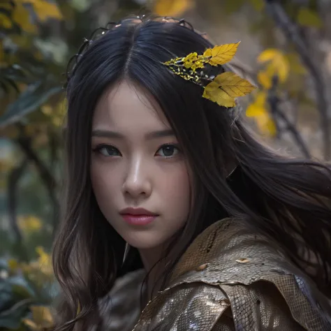 32K（tmasterpiece，k hd，hyper HD，32K）Long flowing black hair，Yellowstone，Xuzhou girl ，Protector of flames（realisticlying：1.4），Python pattern robe，Purple-pink tiara，The leaves flutter，The canyon background is pure，Hold your head high，Be proud，The nostrils loo...