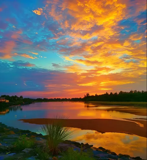 Lake view with sunset as background, Colorful sunset!!, Colorful sunset, vibrant sunrise, vibrant sunset, coloured photo, sunrise colors, colorfull sky, spectacular sunset, Colorful glow, Morning sunrise, The most beautiful sunset, amazing sunset, colours ...