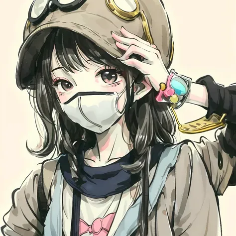 a close up of a person wearing a mask and a hat, e - girl, lofi-girl, E-Girl, in an anime style, no face mask, wearing a cute hat, lofi girl aesthetic, uwu, urban girl fanart, lovely art style, ulzzangs, hat covering eyes, In anime style, wearing a fisher ...