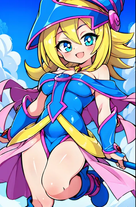 (masterpiece:1.4), (best quality:1.3),(famous artist:1.4),(beautiful detailed eyes:1.2), (Top quality:1.5),(high resolution:1.5),Best quality,ultra detailed,1girl,dark magician girl,happy, oppai loli,