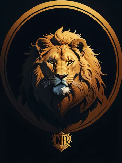 [lion] Heraldic silhouette, logo masking style illustration, by dan mumford, by greg rutkowski, by james jean, black background, mysterious, fantasy art, realistic, majestic, rich vibrant colors, high contrast, seamless water brand, artstation, deviantart,...