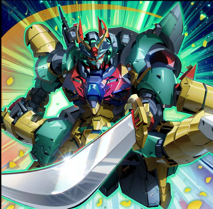 Image of a robot holding a sword in Arafedes hand, super robot wars, gurenn lagann, Gundam Robot, gurenn lagann, anime large mecha robot, Mobile Suit, cool mecha style, gundam wing style armor, Barbatos Gundam, Extreme Gundam, modern mecha anime, Gundam ar...