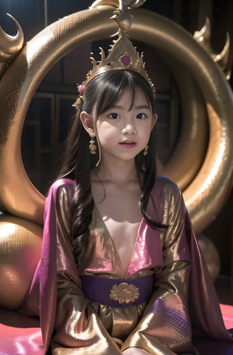 32K（tmasterpiece，k hd，hyper HD，32K）Long flowing black hair，ponds，Xuzhou girl ，Tower protector （realisticlying：1.4），Python pattern robe，Purple-pink tiara，Snowflakes fluttering，The background is pure，Hold your head high，Be proud，The nostrils look at people， ...