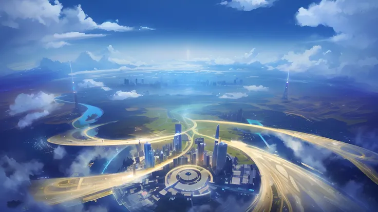 There is a picture of a futuristic city in the sky, landscape of a future city, Beautiful city of the future, Ring World, vista of futuristic city, russian city of the future, empyrean city, otherwordly futuristic city, city of the future in russia, The fu...