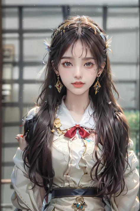 Highest image quality、Masterpiece level、Ultra-high sharpness、best qualtiy，tmasterpiece，超高分辨率，（Fidelity：1.4），（Ultra photo realsisim）， （A high resolution）， （8K）， 1girll, bangs, Black hair, Blunt bangs, Closed mouth, Earrings, eyeslashes, eye shadows, face ma...