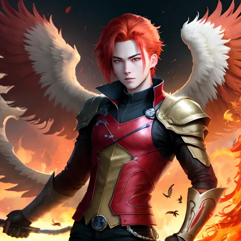 Red-haired, red-eyed phoenix boy