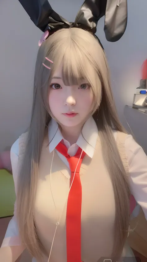 There was a woman with long hair wearing a red tie, Anime girl in real life, Anime girl cosplay, as an anime character, Anime cosplay, hyper realistic anime, Surrealism female students, Realistic anime, Realistic young anime girl, realistic cosplay, Realis...