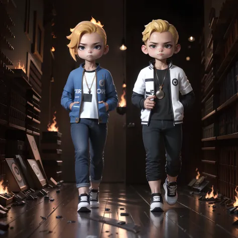 ((masutepiece, Best Quality)),(Complex lighting),Solo, Looking at Viewer, Blonde hair, Shirt, 1racoon, Jewelry, Standing, Jacket, Full body, White shirt, Short sleeves, Male Focus, Open your clothes, shoes, Pants, Open jacket, Shadow, fire, Watch, hands on...