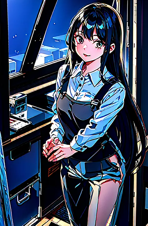 Anime girl with long black hair and gray eyes standing in front of the window, anime moe art style, Kantai collection style,, Marin Kitagawa fanart,, ilya kuvshinov with long hair, offcial art, Beautiful Anime High School Girls, Anime girl with long hair，S...