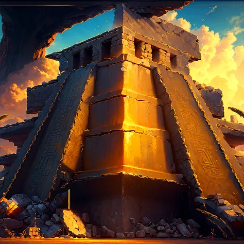 mayan temple,golden colored,resplendent,gameicon,highest masterpiece,high qulity