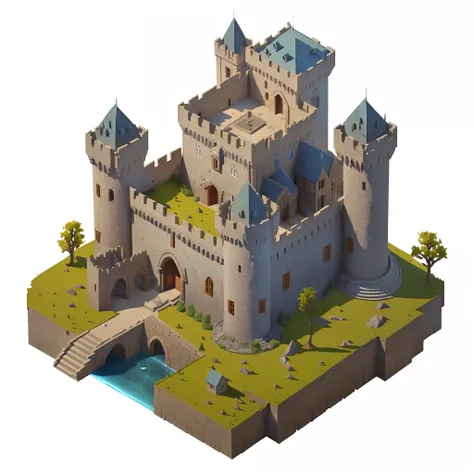 castle , medieval castle, stylized 3d render, medieval citadel, a medieval castle, a medieval keep, isometric 3d fantasy, castle, stylized as a 3d render, 3 d render stylized, game asset, epic castle, isometric game asset, (isometric game art: 1.5),