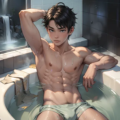 A boy takes a bath，Raised sexy