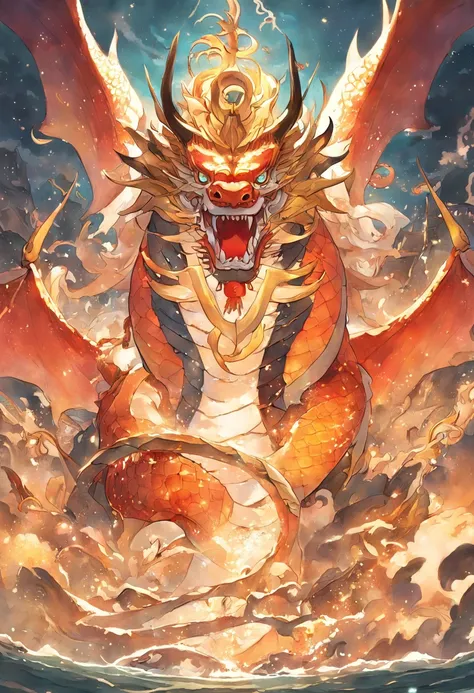 1. Chinese mythology, East Sea Dragon King, majestic, powerful, (ancient deity:1.3), (serpent-like:1.2), (beard and mustache:0.8), (whiskers:0.9), (enormous size:1.5), scales, vibrant colors, shimmering water, (coral reef:1.1), (golden crown:1.2), (dragon-...