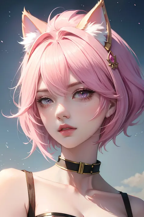 Anime girl short pink hair , Beautiful character painting, , Stunning anime face portrait of Imperial Sister cat ears