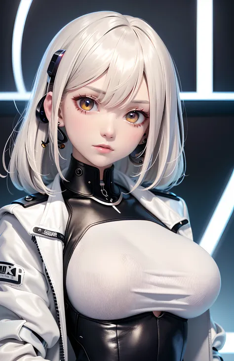 optimum，tmasterpiece，A high resolution，best qualtiy，hyper HD，super detailing，Award-Awarded，16k，独奏，（The upper part of the body），anatomy correct，Beautiful cyberpunk girl，cute  face，，Gradient Beige Hair，Hairline，（（Scarlet eyes）），long eyelasher，Hanging eye cor...