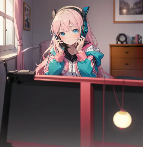 Anime girl talking on phone with pink hair and headphones, style of anime4 K, Best anime 4k konachan wallpaper, Anime wallpaper 4K, Anime wallpaper 4 k, Anime art wallpaper 8 K, Anime art wallpaper 4k, Anime art wallpaper 4 K, 4K anime wallpaper, nightcore...