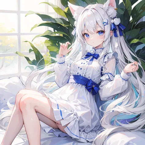 Milky long-haired milk，White clothes，Huhu is a very cute face，This is a cute sweet girl