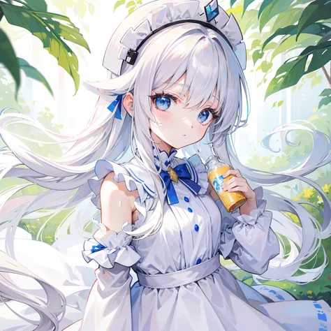 Milky long-haired milk，White clothes，Huhu is a very cute face，This is a cute sweet girl