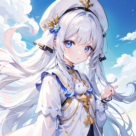 Milky long-haired milk，White clothes，Huhu is a very cute face，This is a cute sweet girl