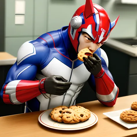 Ultraman eats baked biscuits