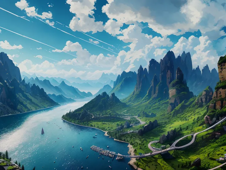 masterpiece, best quality, high quality, extremely detailed cg unity 8k wallpaper, landscape, outdoor, blue sky, clouds, sky, no...