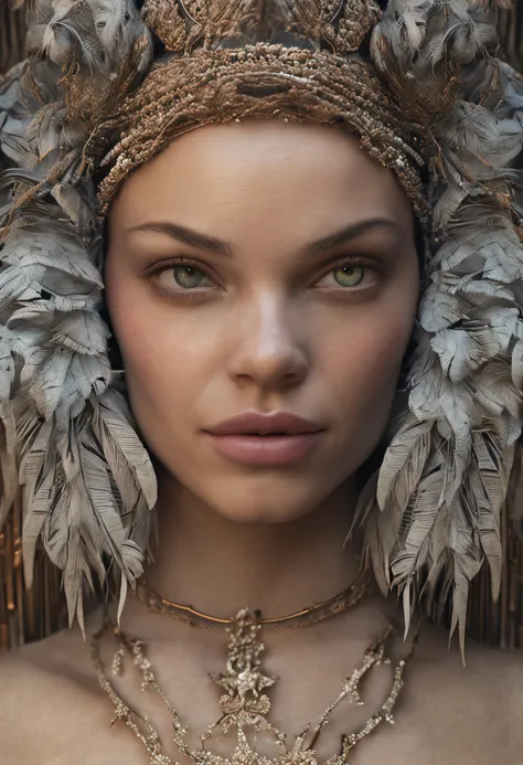 High quality, high resolution, Masterpiece, Sharp focus, Photorealistic photos,  Cinematic lighting, Realistic portrait of amazingly beautiful woman without makeup, Highly detailed light hazel eyes, Detailed symmetrical realistic face, Highly detailed natu...