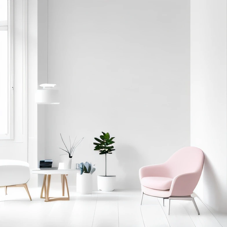 a white room with a blue chair, ((HD)), living room, elegant minimalism, interior white wall, minimalistic and beautiful, minimalistic composition, sitting in an empty white room, minimalist environment, minimalistic design, modern pastel colours, minimali...