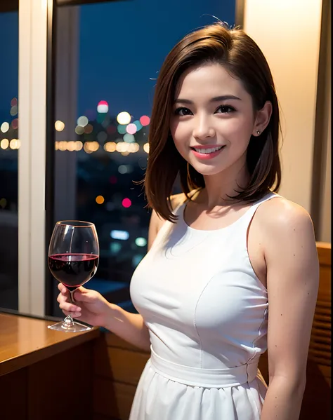 (64K, UHD, top quality, masterpiece: 1.2), (realistic, photorealistic: 1.37), super detailed, pretty woman 1 person, (slim face), (slim body), (brown hair), (short cut), cheeks slightly blushing, (44 years old), 38 years old, solo, beautiful detailed urban...