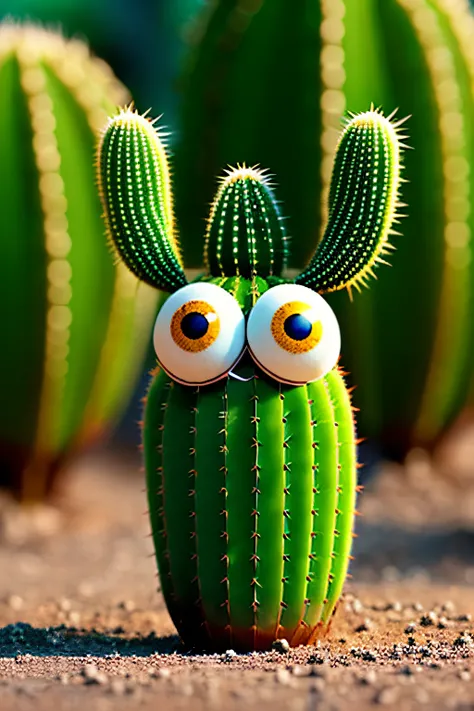 anthills made from adorable cactus,with big eyes,smiling face,animation,upscales