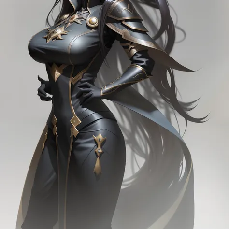 Anime characters posing with long hair and black leather costumes, concept-art | Art germ, by Yang J, epic exquisite  character art, Stunning character art, dark sorceress full view, by senior character artist, Extremely detailed Artgerm, charlie bowater c...