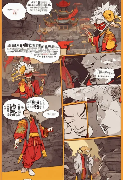 Monkey king,son goku，Close-up，Characteristics of Chinas Journey to the West , Cartoon illustration of Rebecca graffiti , Wear a red and yellow coat , Glaring ahead , The style is garbage beauty , mixed patterns , Text and emoji devices , Charming character...