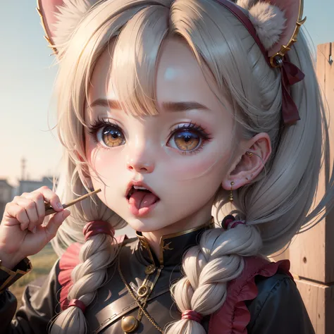 whaite hair, Kizi, Cute loli, 8k, super detail, beast ear, binding, Stick out your tongue