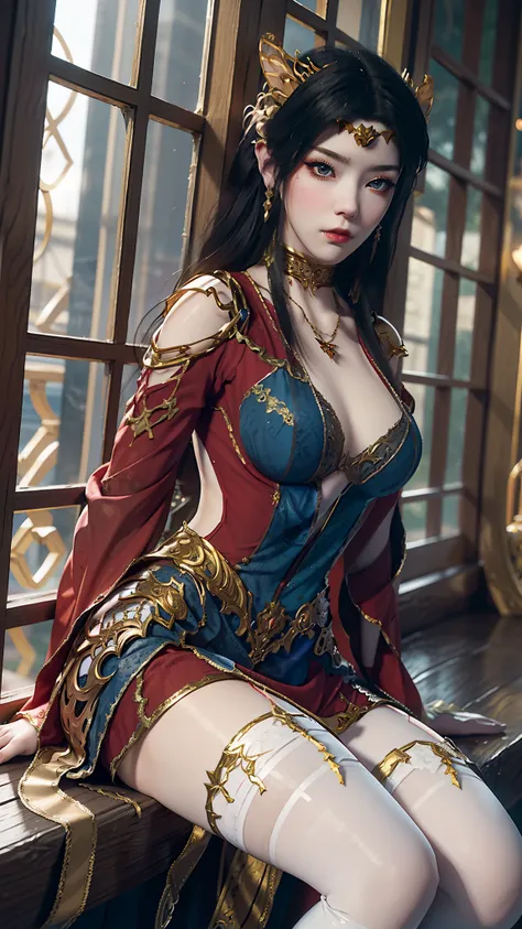 Arad woman in blue dress sitting on windowsill, cute anime waifu in a nice dress, trending on cgstation, 8K high quality detailed art, anime barbie in white stockings, highly detailed exquisite fanart, Extremely detailed Artgerm, the anime girl is crouchin...