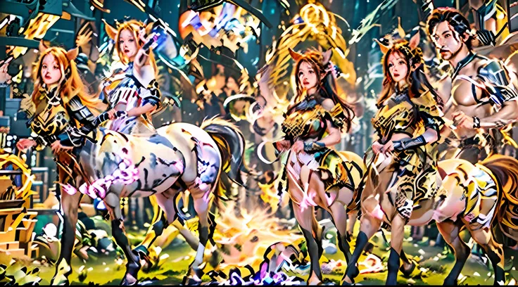 In this beautiful illustration，Eight unique female centaur characters are shown，They all have their own characteristics，Vivid and interesting。Radiant angelic centaurs from the heavenly realm，To the hellish centaurs surrounded by nightmarish flames，And then...
