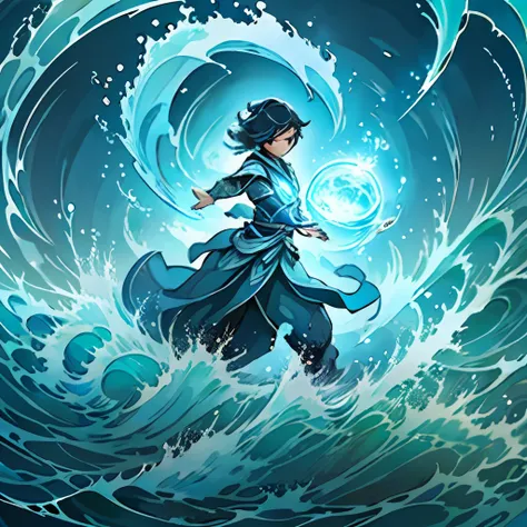 a pregirl，Background waves，water sphere，striking visual effects，The upper part of the body，Imaginative overlays，artistic fusion，Fantastic scenes，