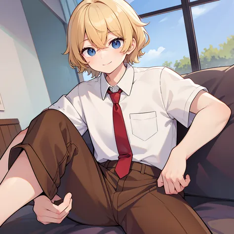 superfine illustration,animated,1boy, sexy,yaoi,school,guy,man,man's,short hair,curly hair,parted bangs,blonde hair,short sleeve...